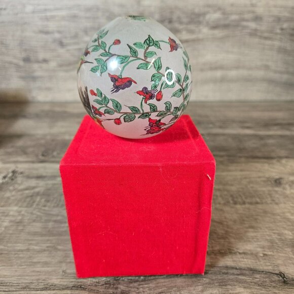 Vintage 1990 Bill Yee Inside Painted Glass Floral Hummingbird Ornament - Picture 7 of 10